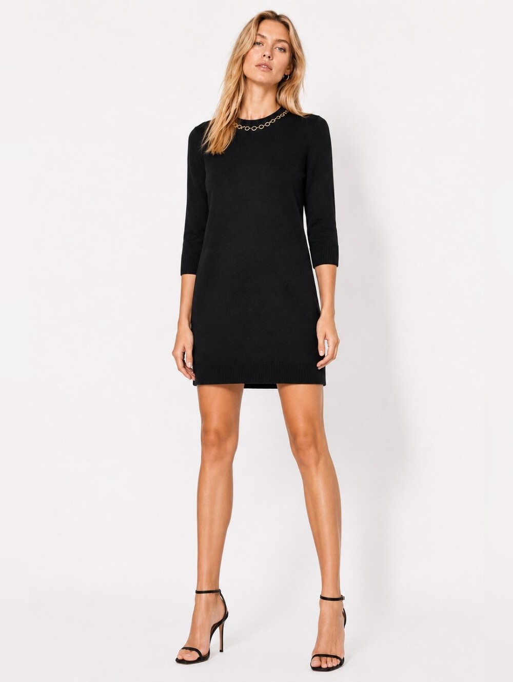 NWT Zara Size M Black Knit Dress Chain Detail